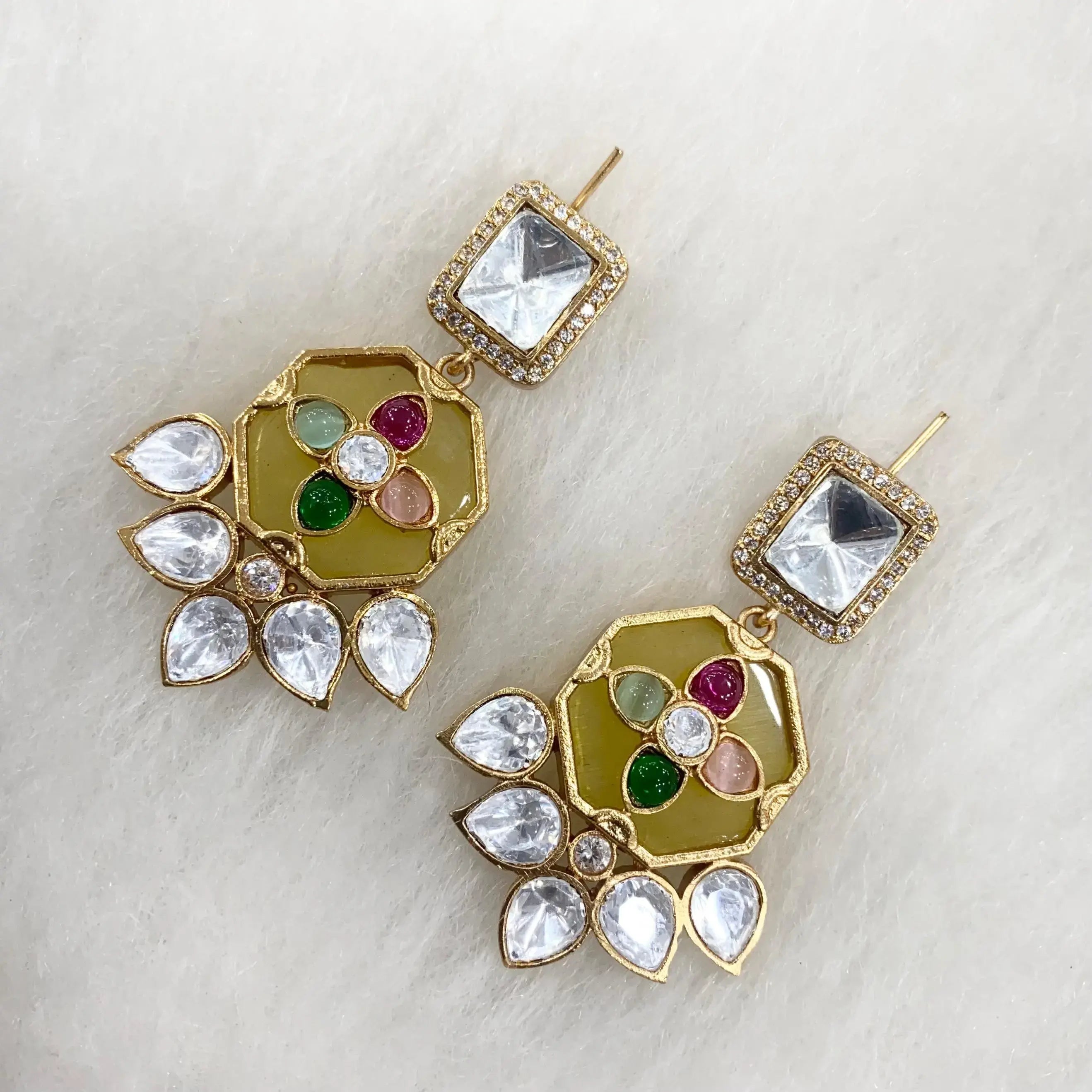 Krutika Uncut Moissanite Polki Earrings - Yellow