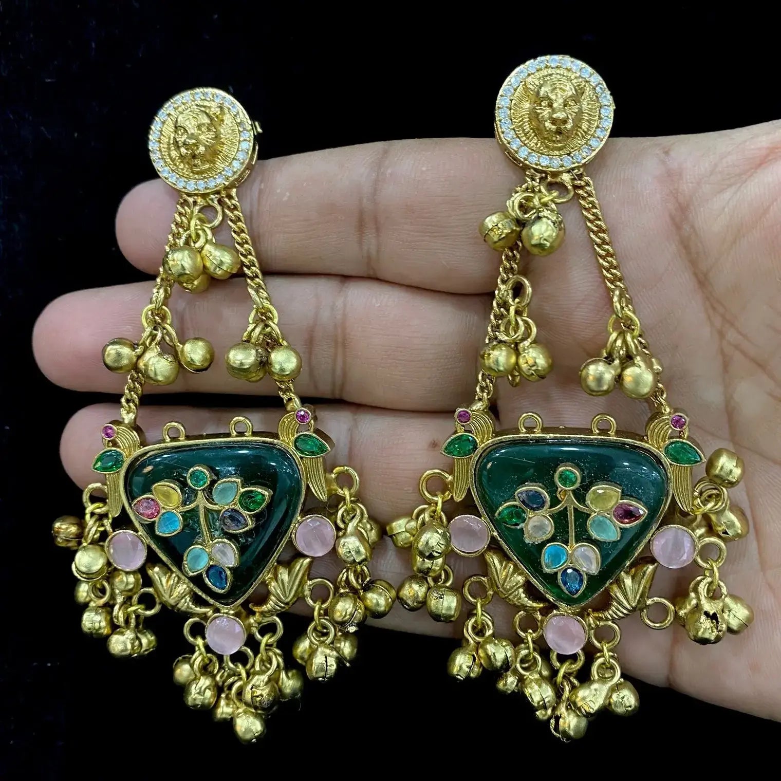 Chiya Bagh Brass Fusion Earrings - Green Multi