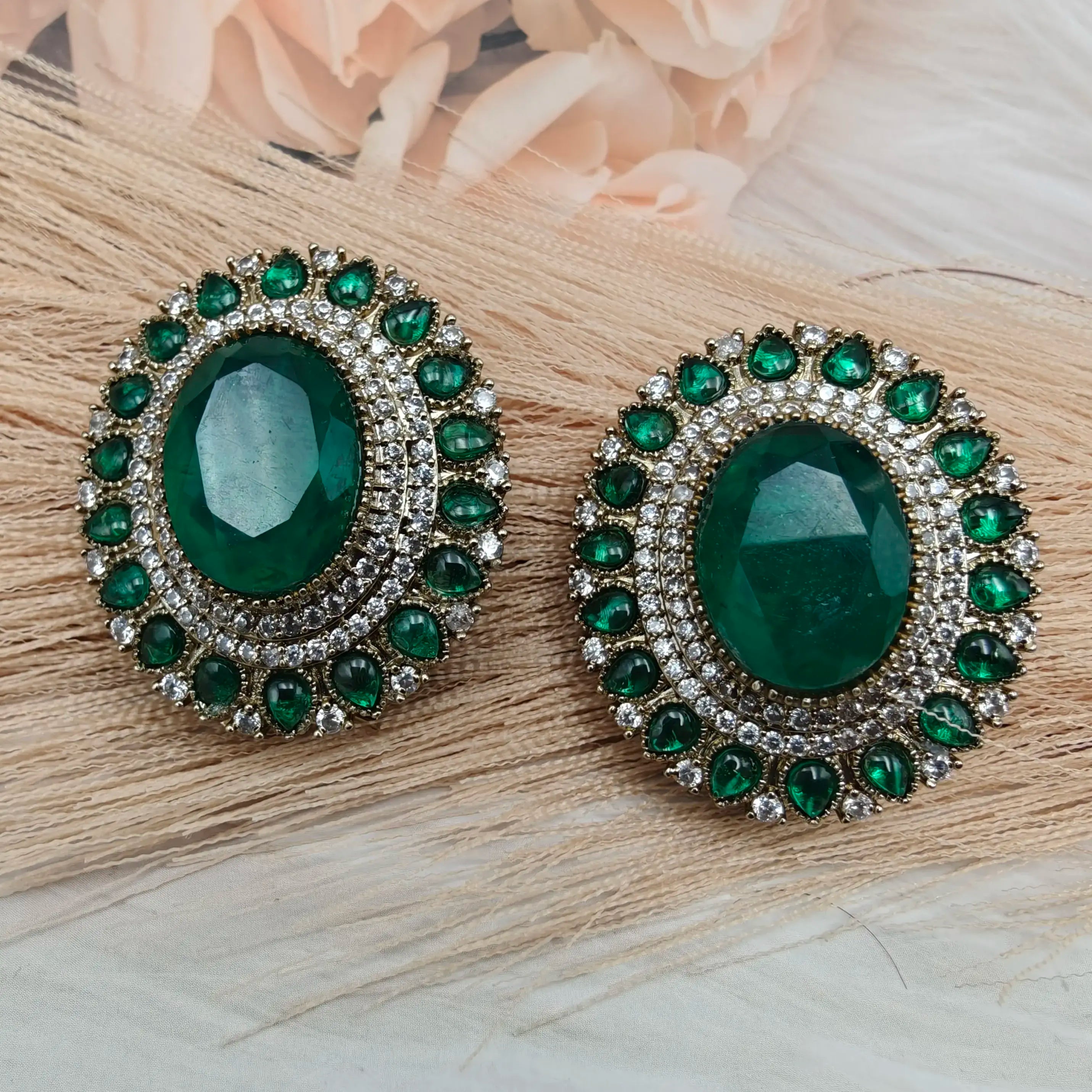 Naveli Premium Doublet Studs- Emerald Green