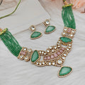 Apsara Doublet And Moissanite Necklace Set - Mint And Pink