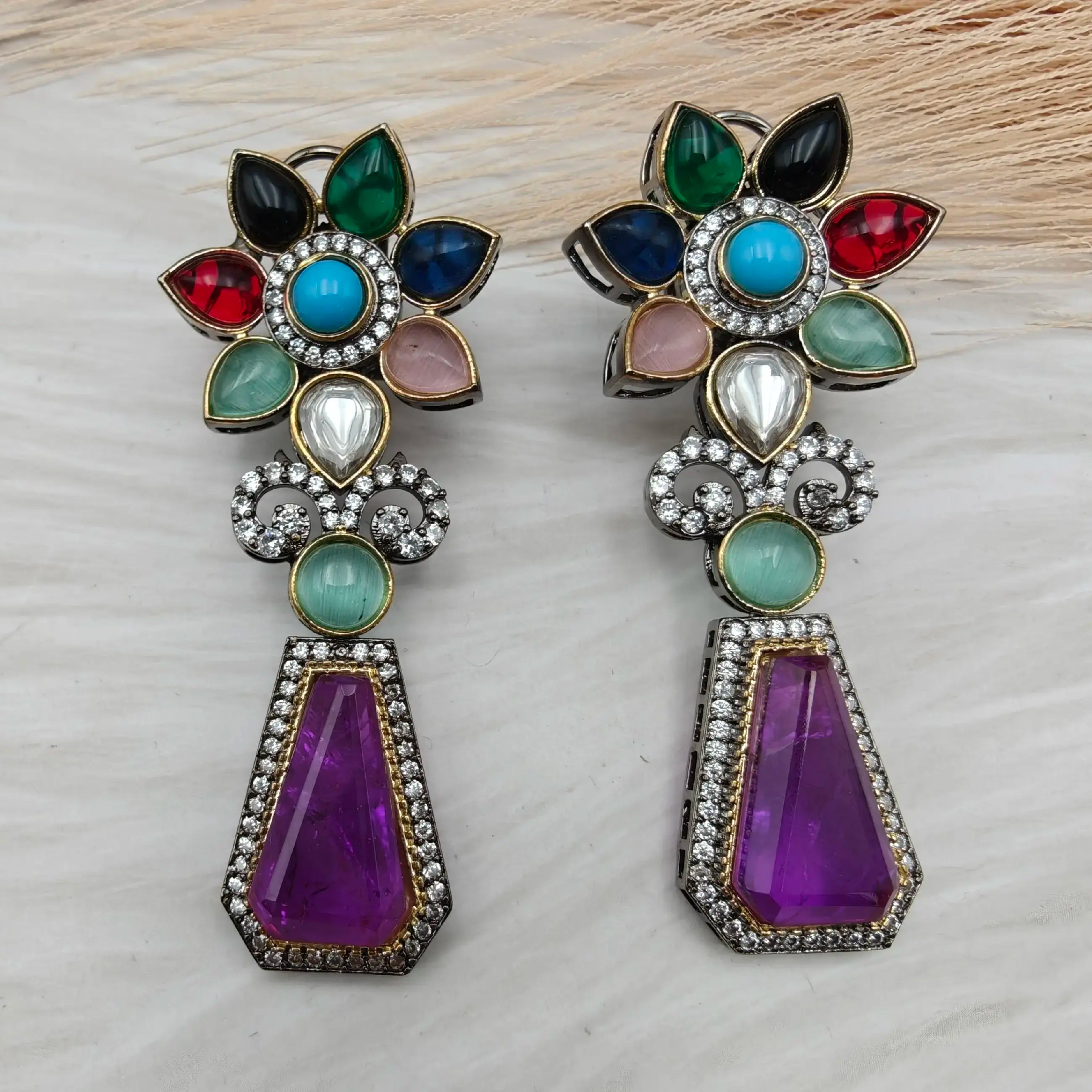 Sameera Sabyasachi Inspired Premium Doublet Earrings- Multi Purple