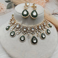 Olga Sunheri Kundan Pota Stone Necklace Set - Green