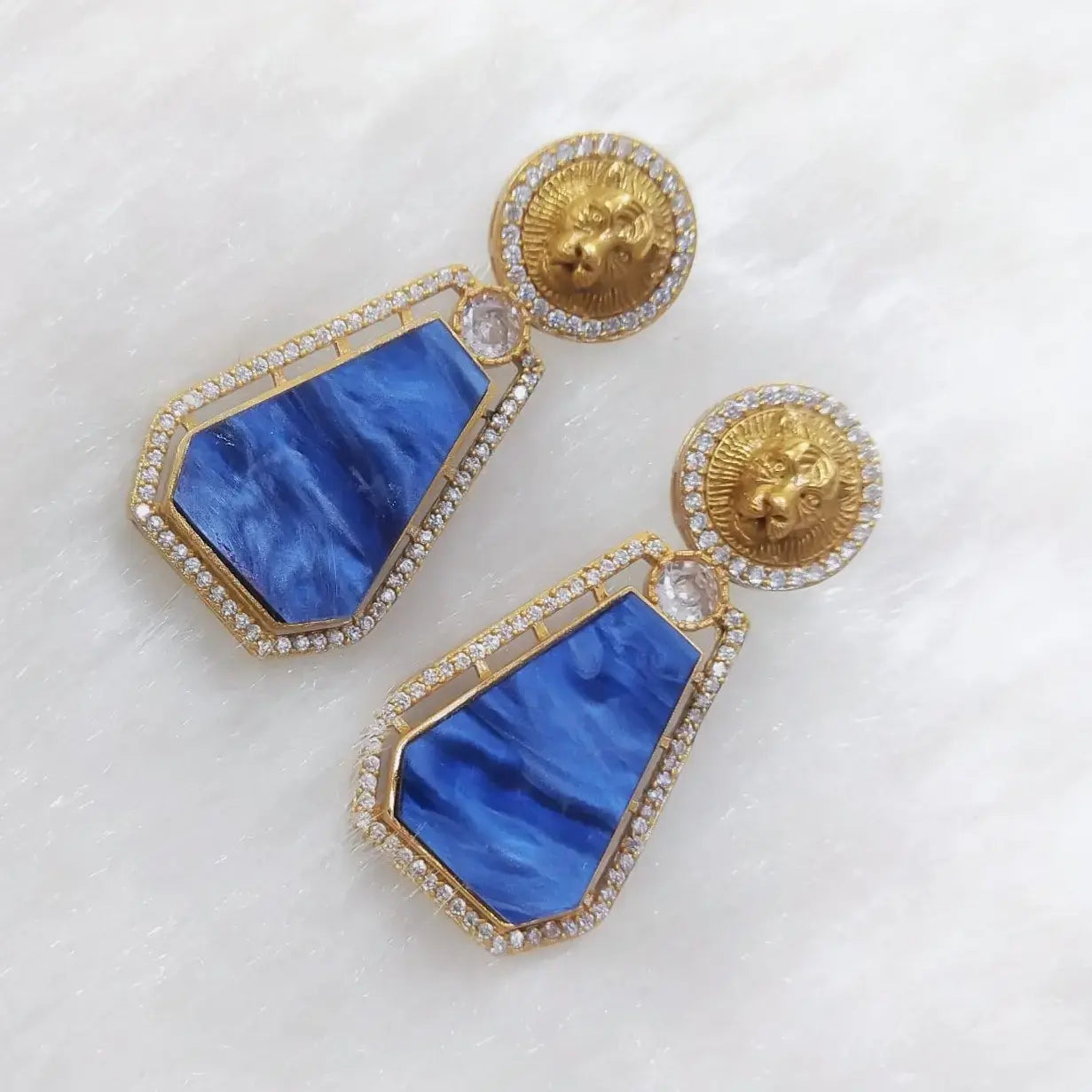 Sabyasachi Inspired Shell Stone Earrings- Blue