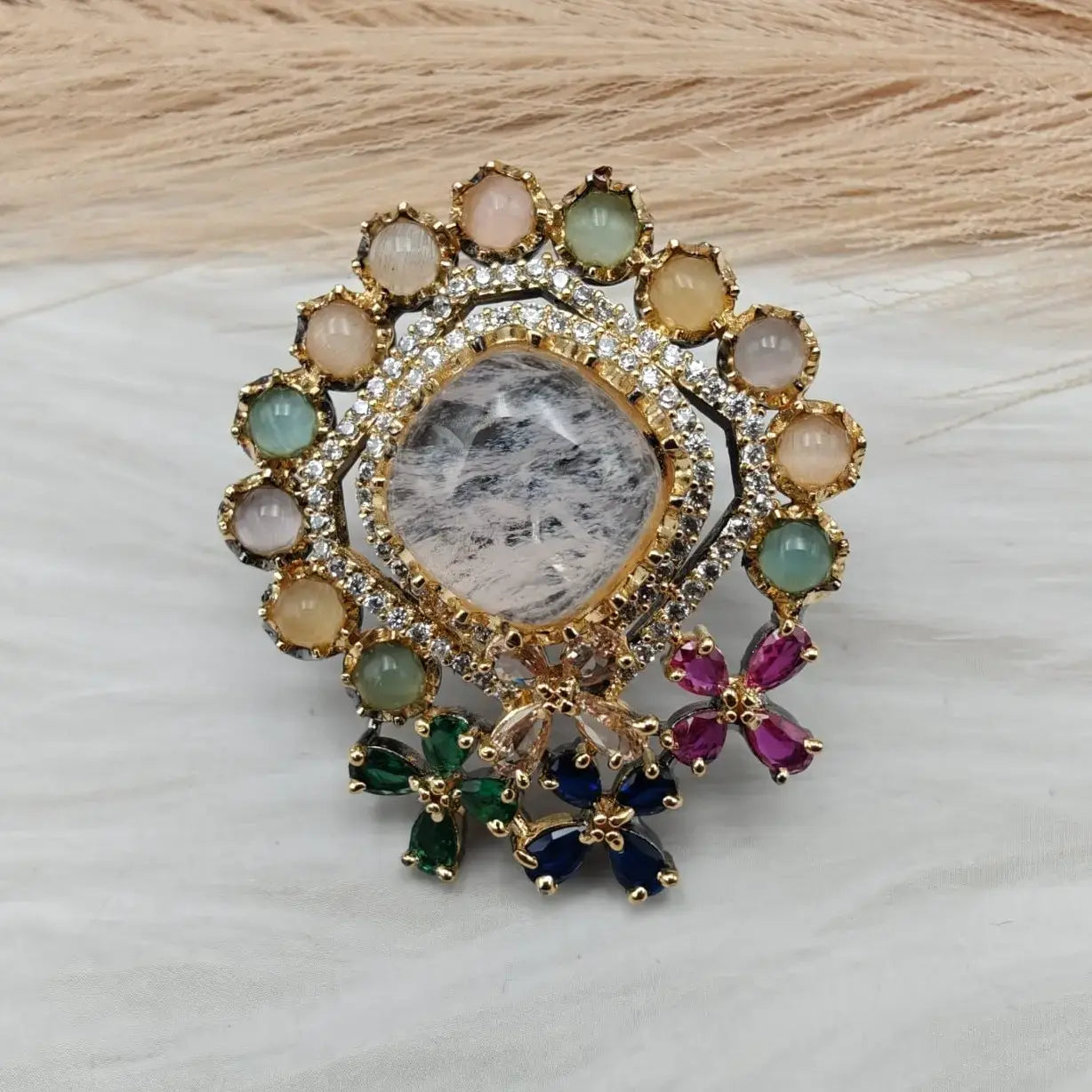 Aknoor Premium Natural Stone Ring- Blush pink Multi