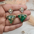 Medha Tourmaline Doublet Uncut Moissanite Polki Earrings - Green