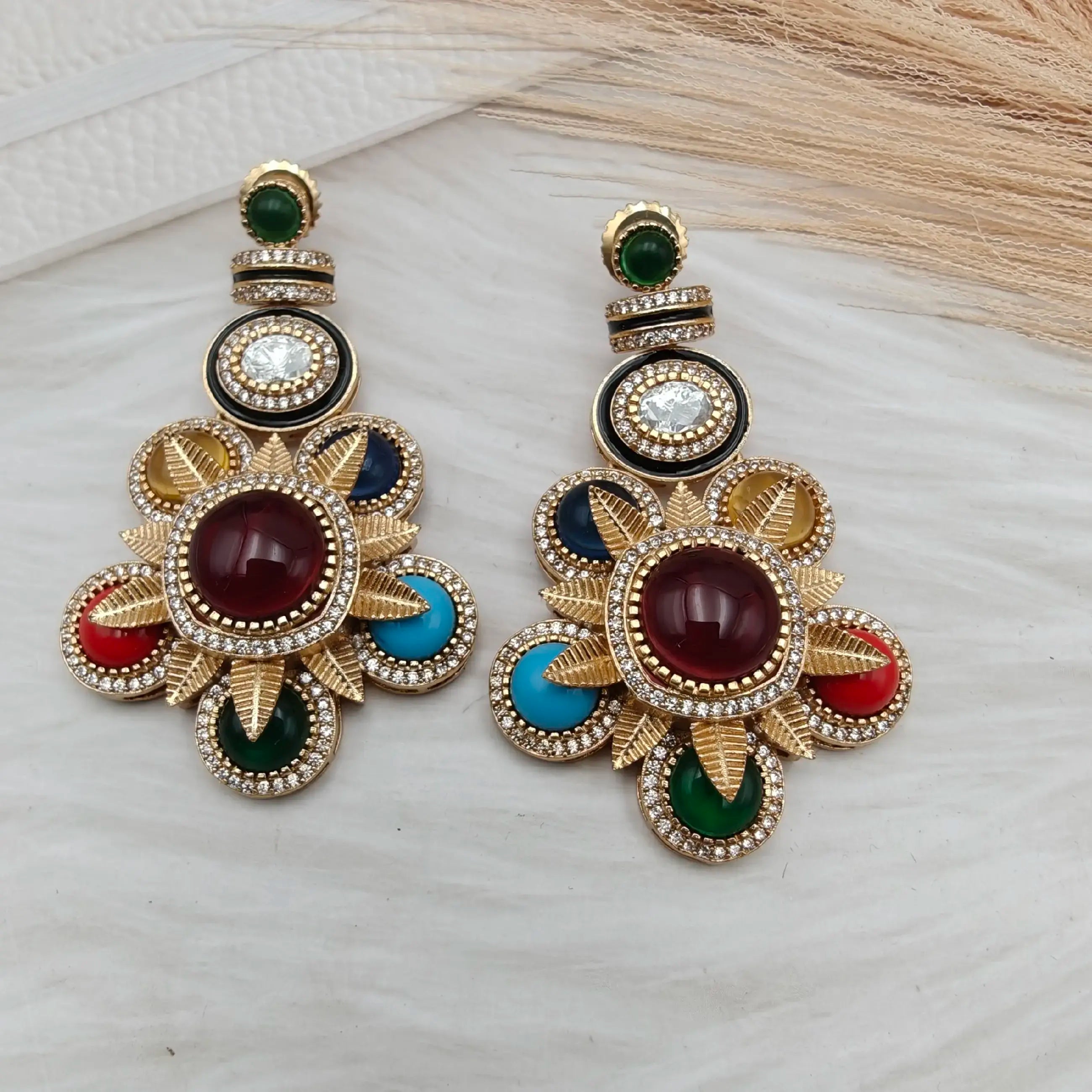 Sabyasachi Inspired Vanshi Stone Earrings - Ruby Multi