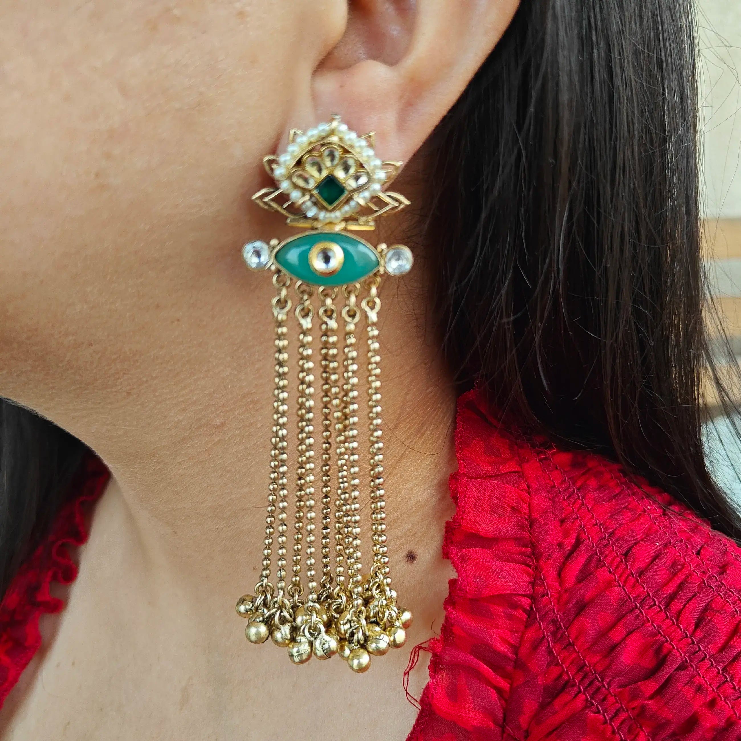 Varini Amrapali Fusion Silver Danglers- Mint