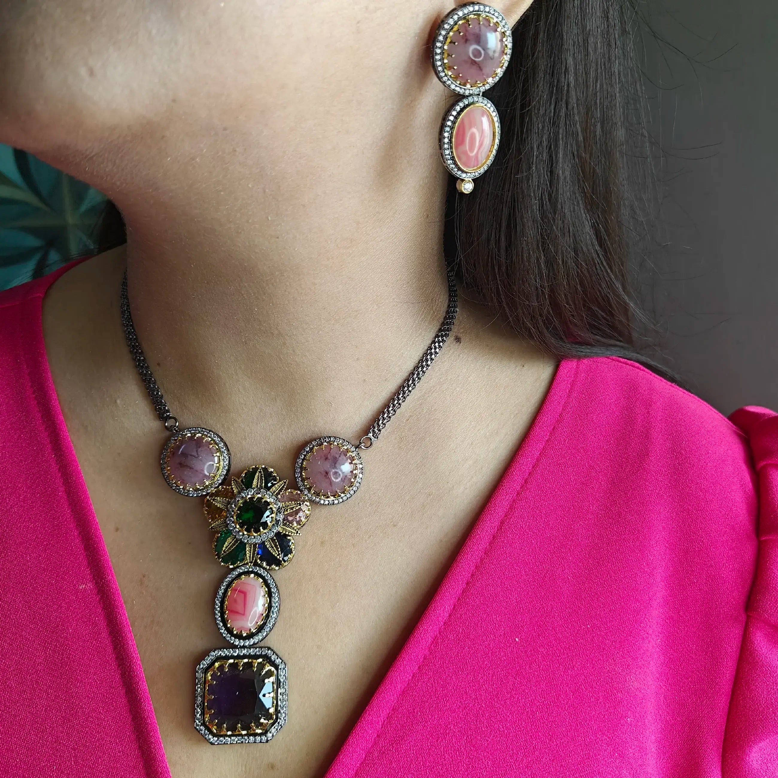Royale Wamya Sabyasachi Inspired Statement Necklace Set- Wine