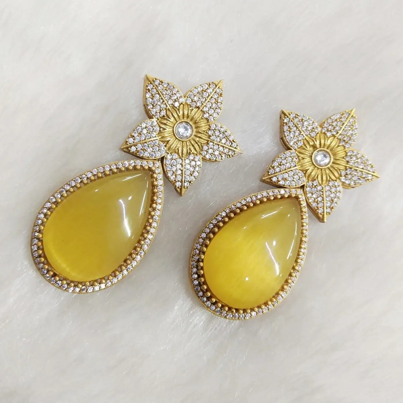 Flower Monalisa Earrings- Mango Yellow