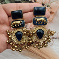 Sabyasachi Inspired Jaguar Amrapali Brass Fusion Earrings - Blue