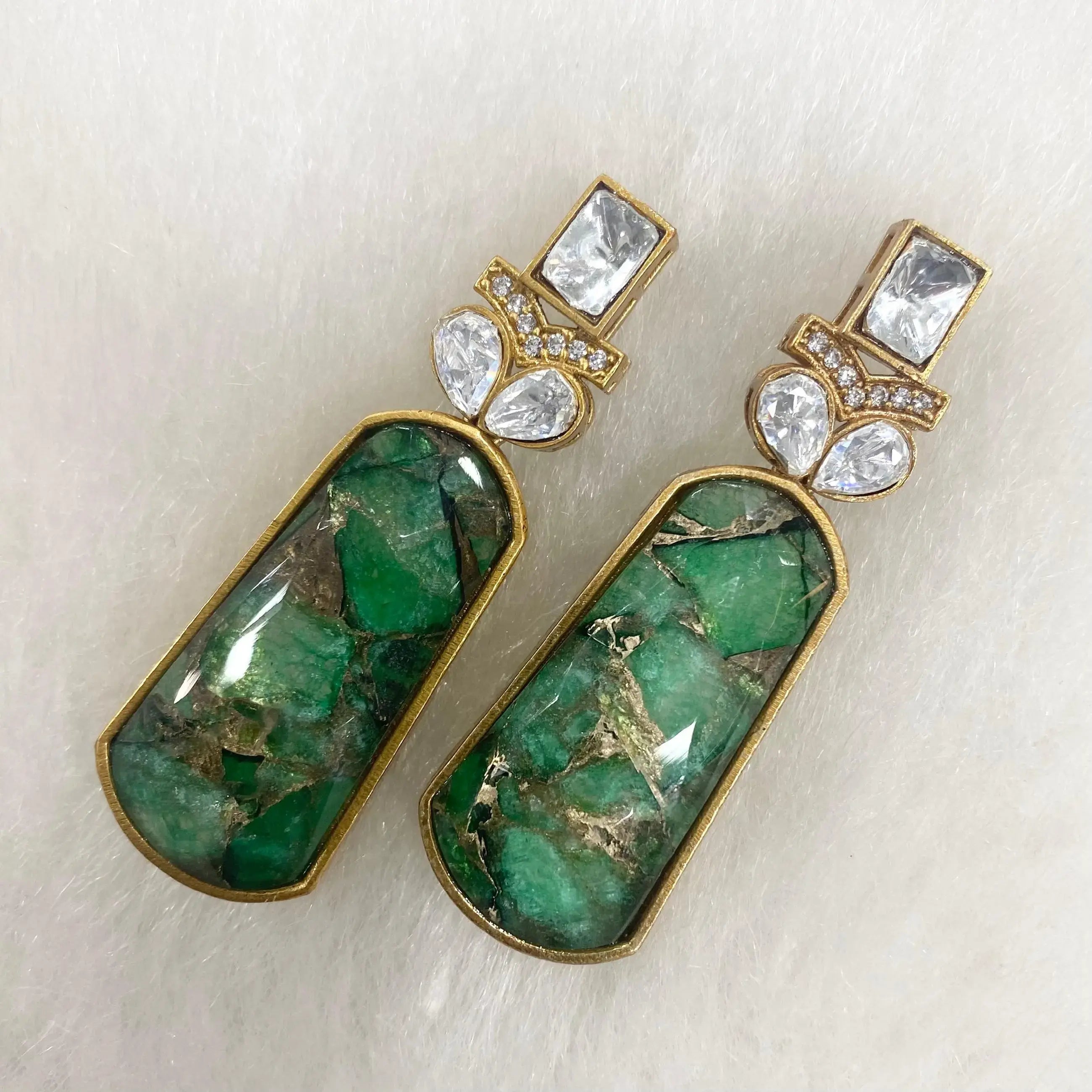 Shivangi Tourmaline Doublet Uncut Moissanite Polki Earrings - Green