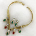 Ranjhana Uncut Polki Hasli Necklace Set - Green And Red