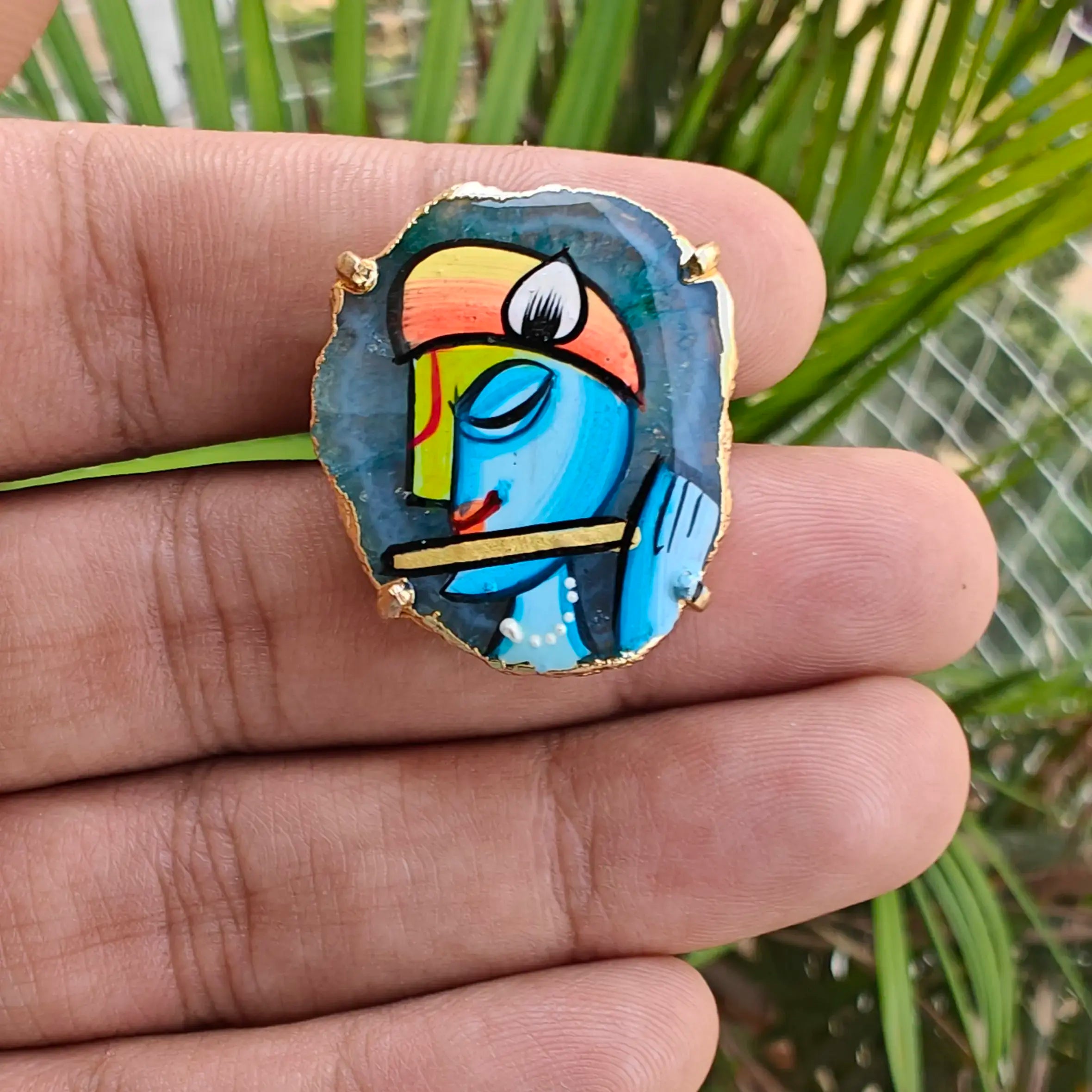 Tanjore Murali Ring- Sky Blue
