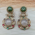 Zahana Natural Stones Statement Earrings- Olive green n White