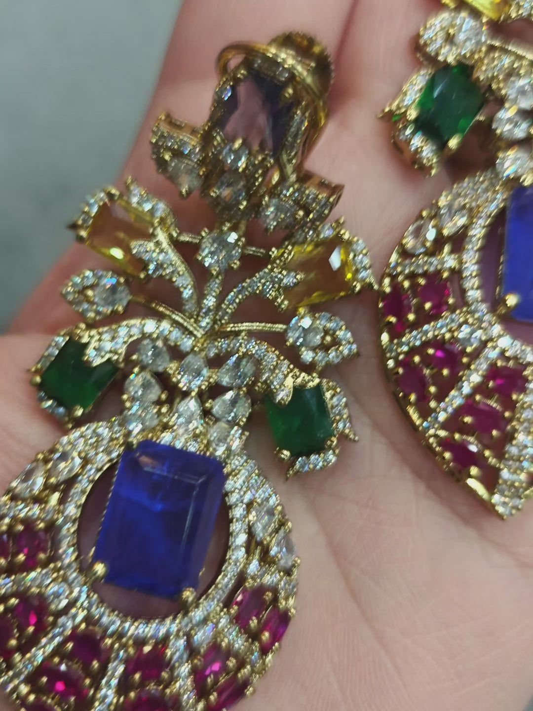 Amayra Sabya Inspired Statement Earrings- Purple Ruby Multi