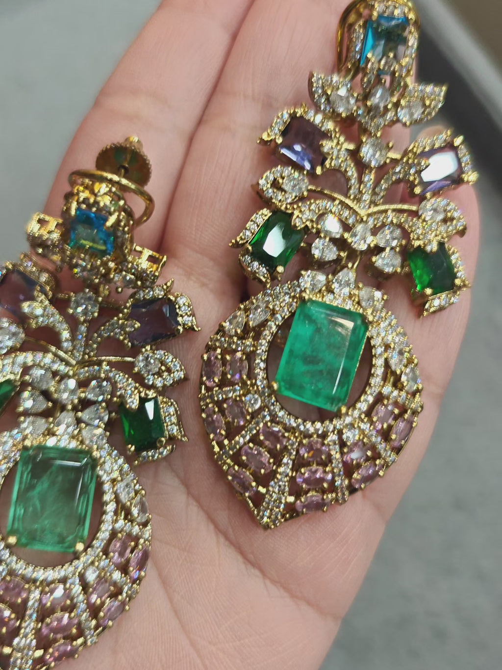 Amayra Sabya Inspired Statement Earrings- Mint Green Multi