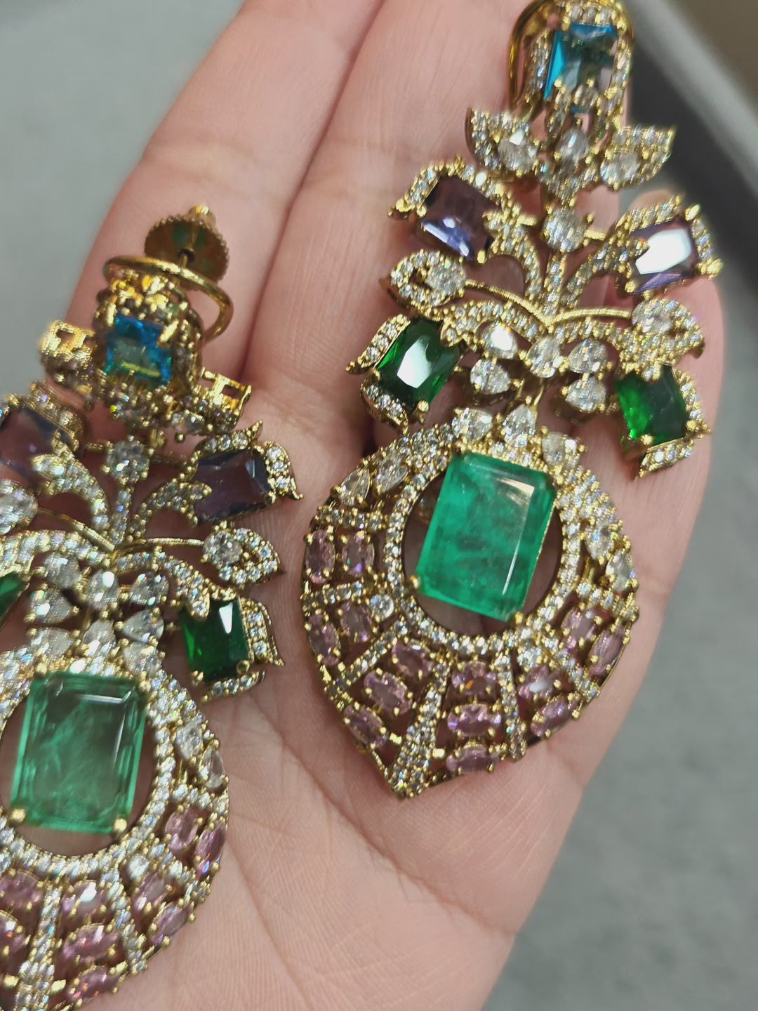 Amayra Sabya Inspired Statement Earrings- Mint Green Multi