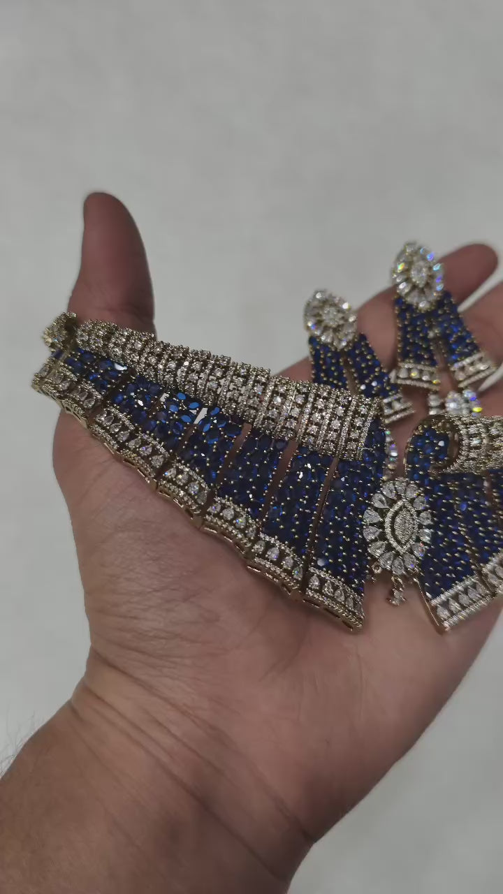 Ashnoor Statement Hasli Style Collar Necklace Set- Blue