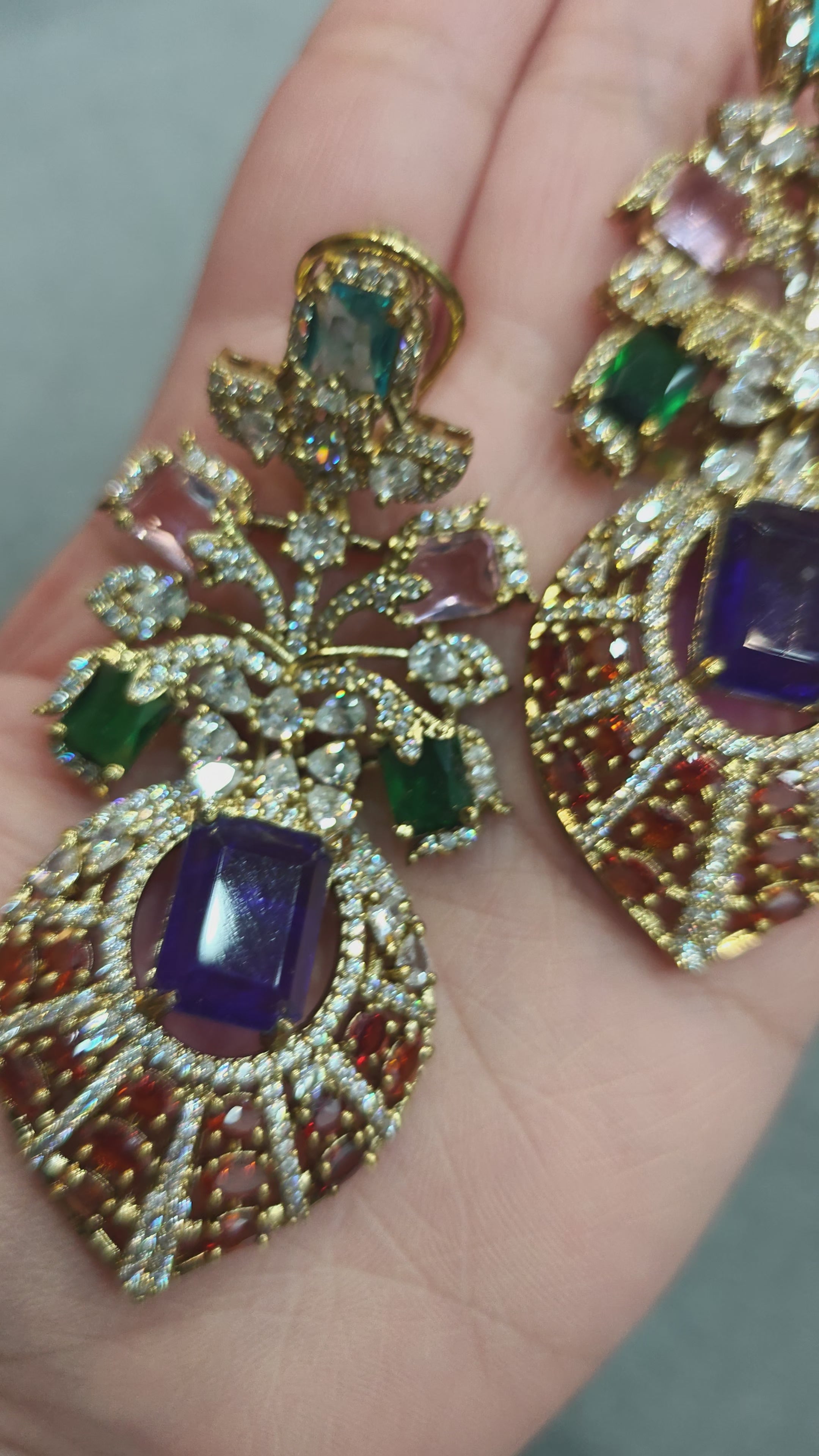 Amayra Sabya Inspired Statement Earrings- Purple Coral Multi