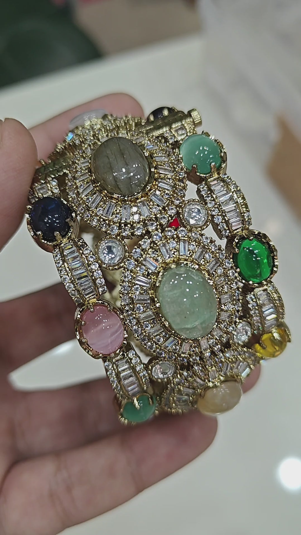 Vatsala Sabya inspired Gemstone Statement Openable Kangan- Multi