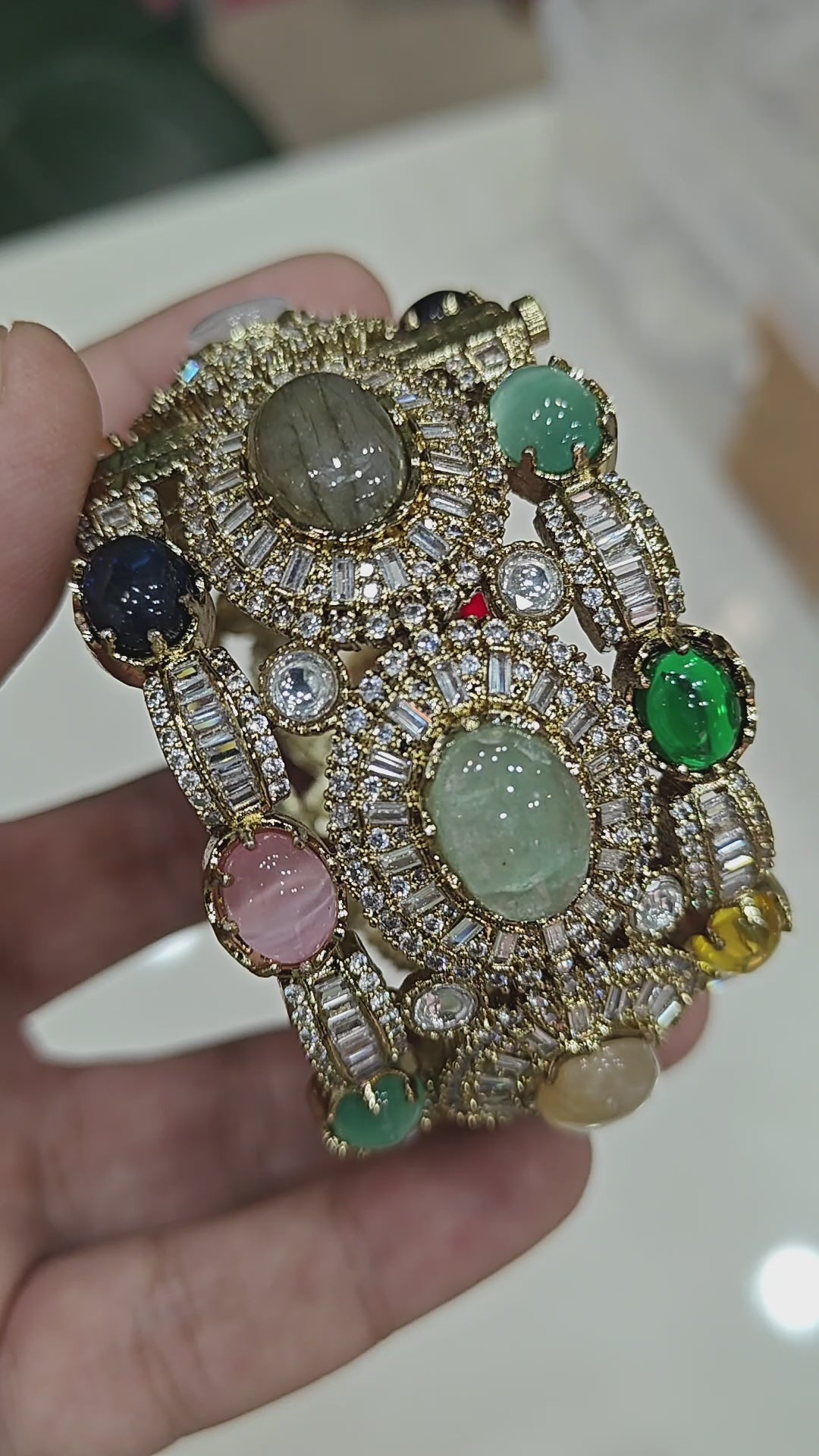 Vatsala Sabya inspired Gemstone Statement Openable Kangan- Multi