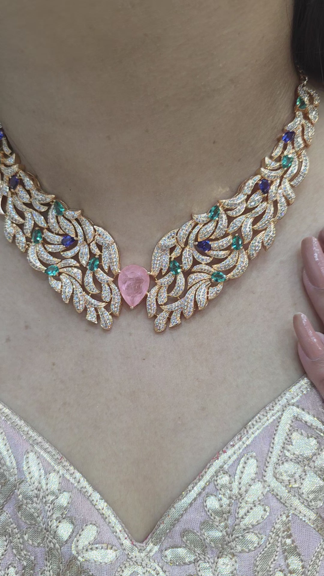 Srishti Premium Carat Plating Russian Doublet Necklace Set- Pink Multi