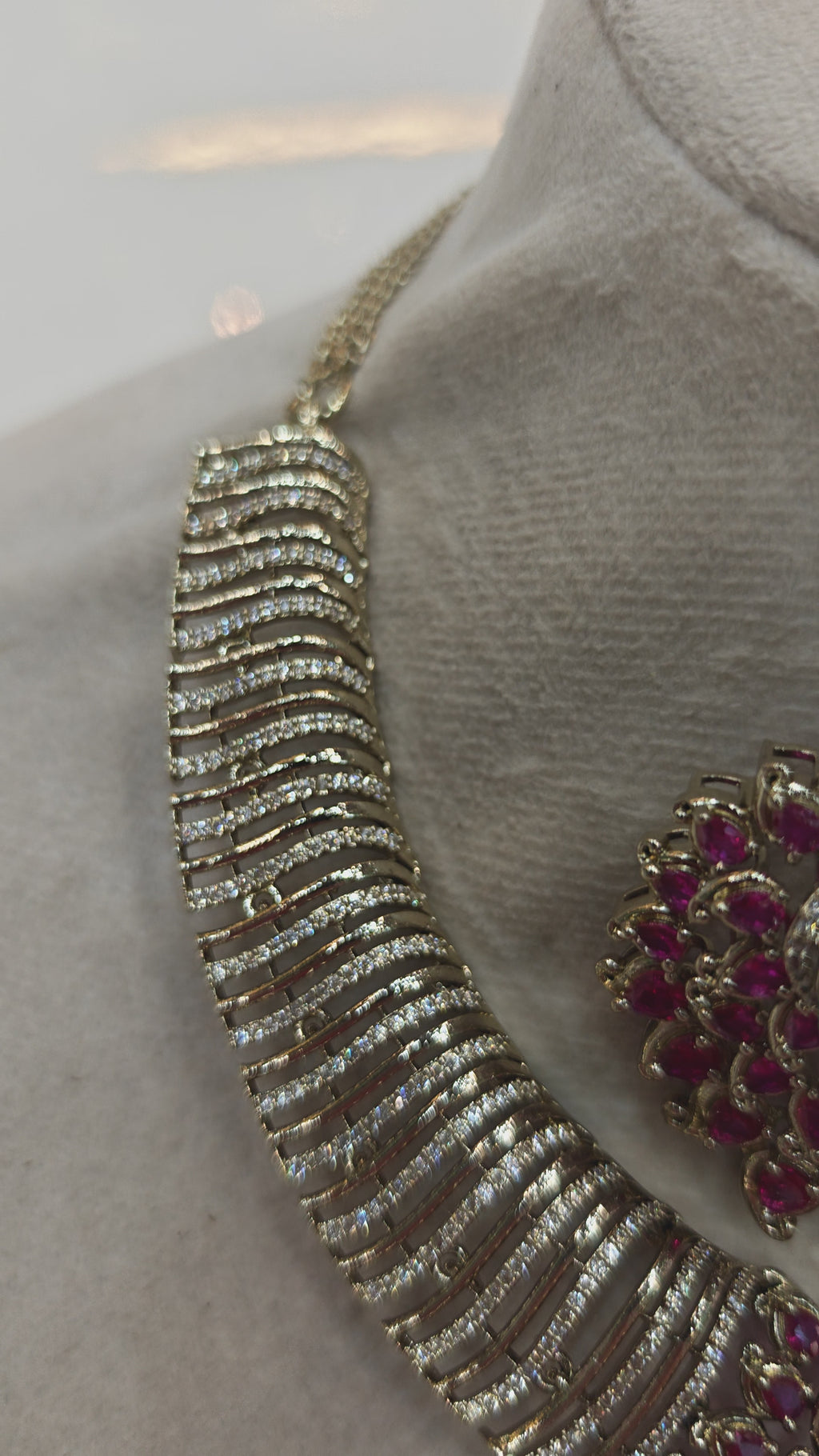 Ratiya Designer Collection Statement Necklace Set- Ruby and Mint