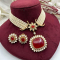 Pratigya Cabochone Doublet And Pearl Statement Necklace Set - Ruby Red