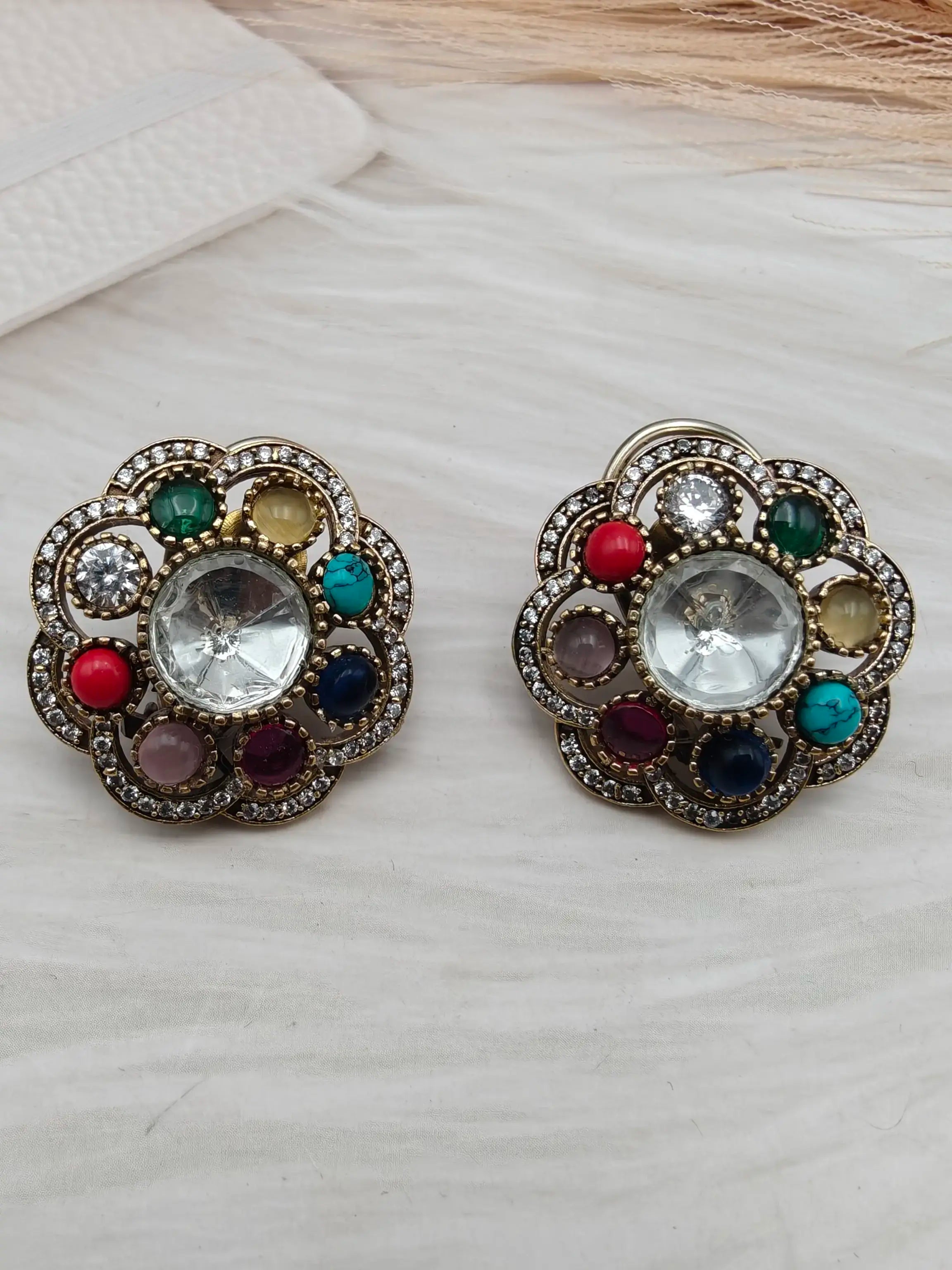 Niharika Uncut Polki Pota Stone Studs- Multi