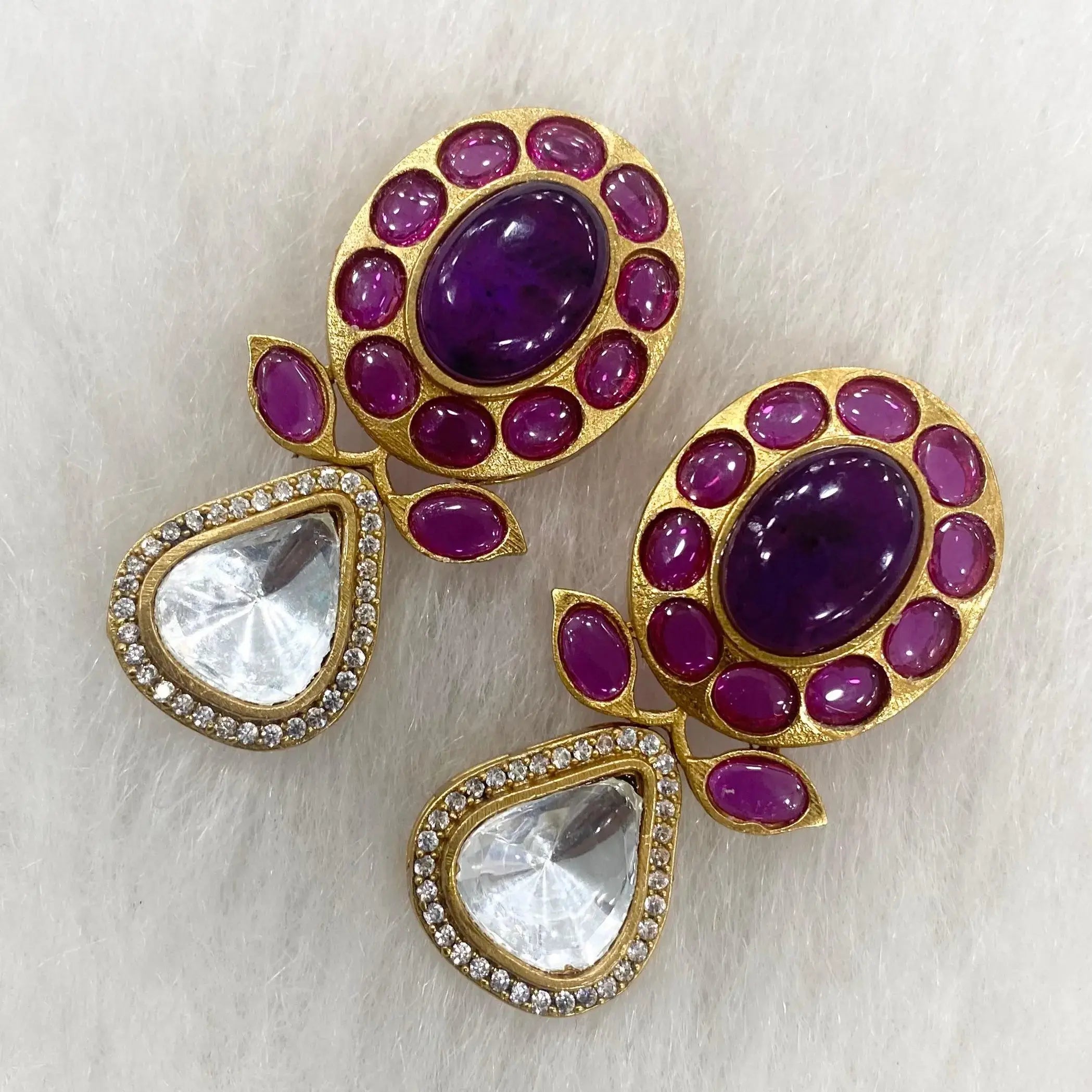 Raihna Cabochon Doublet Earrings - Purple