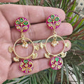 Tanjore Druzy Earrings- Dark Pink