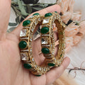 Alekha Moissanite And Emerald Doublet Openable Kangan- Green