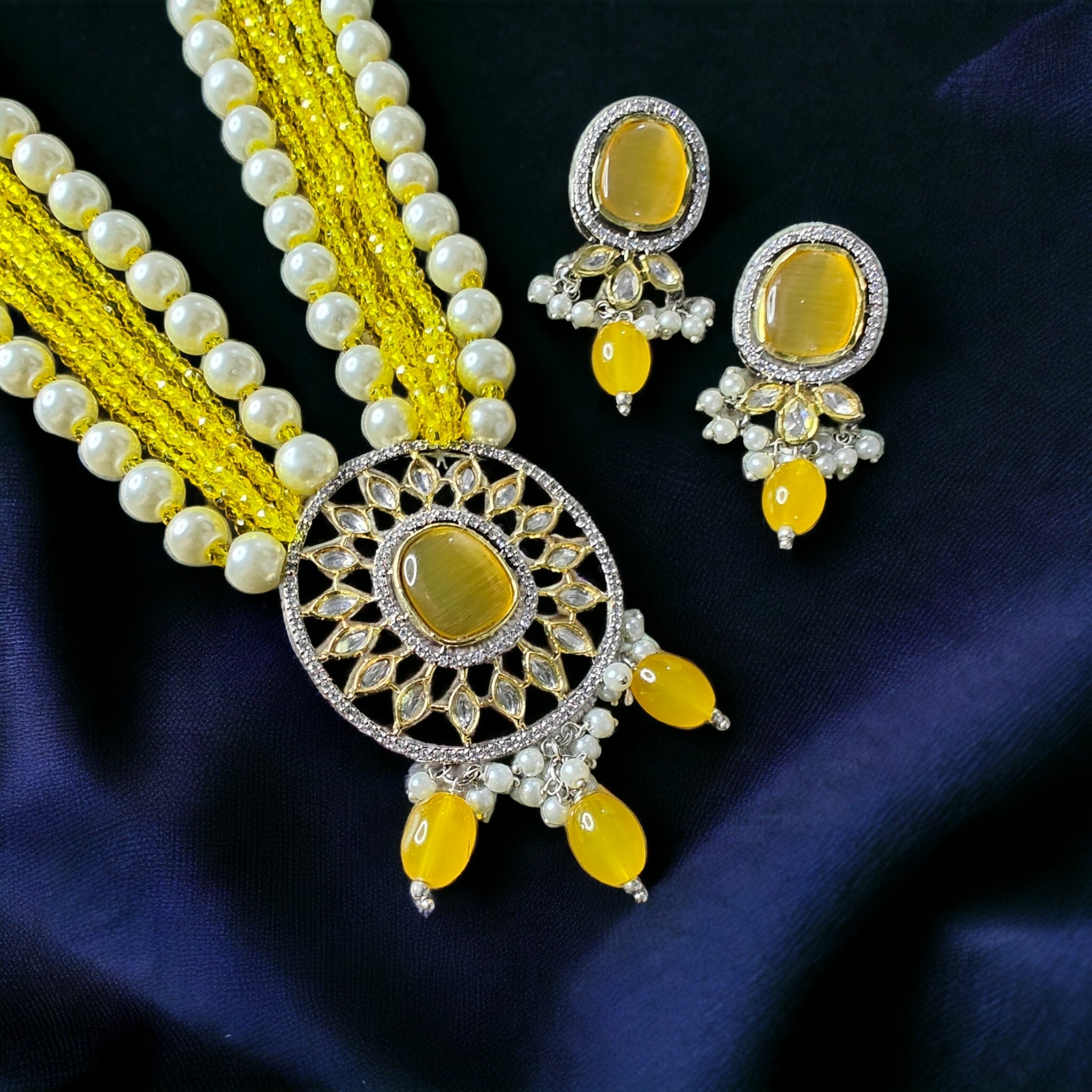 Swarn Long Polki Necklace- Yellow