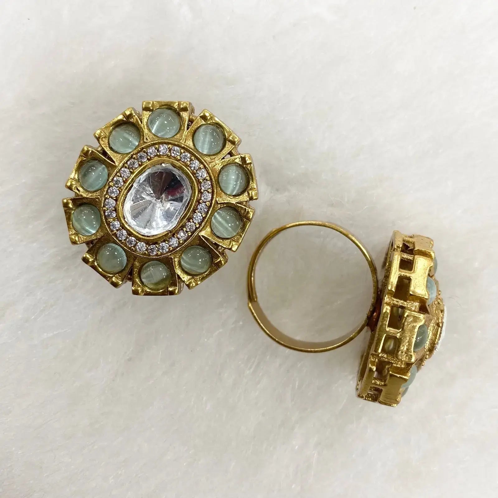 Tanika Polki Kundan Finger Ring - Mint