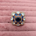 Raahil Moissanite And Pota Stone Adjustable Ring- Blue
