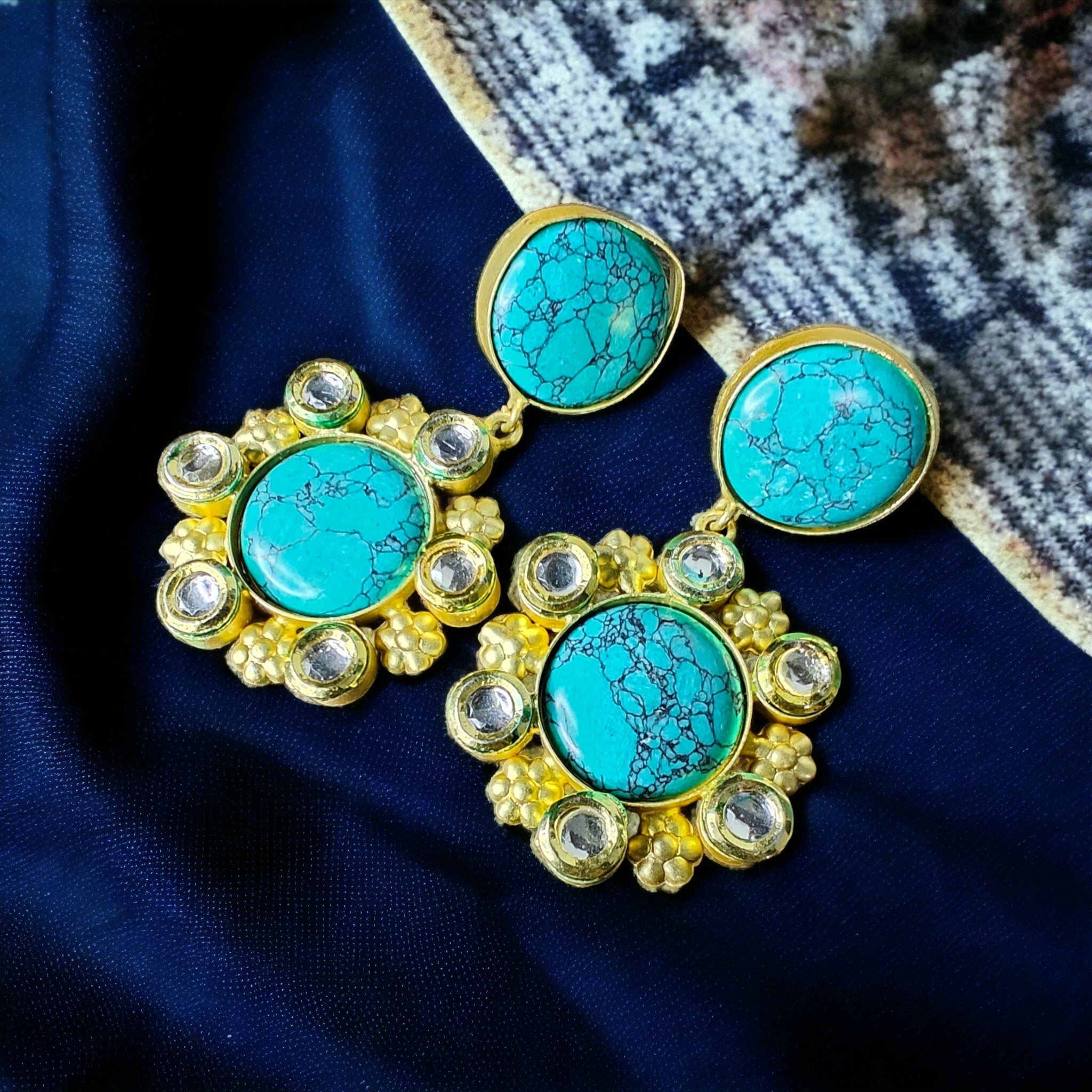 Priksha Monalisa Brass Earring- Turqoise