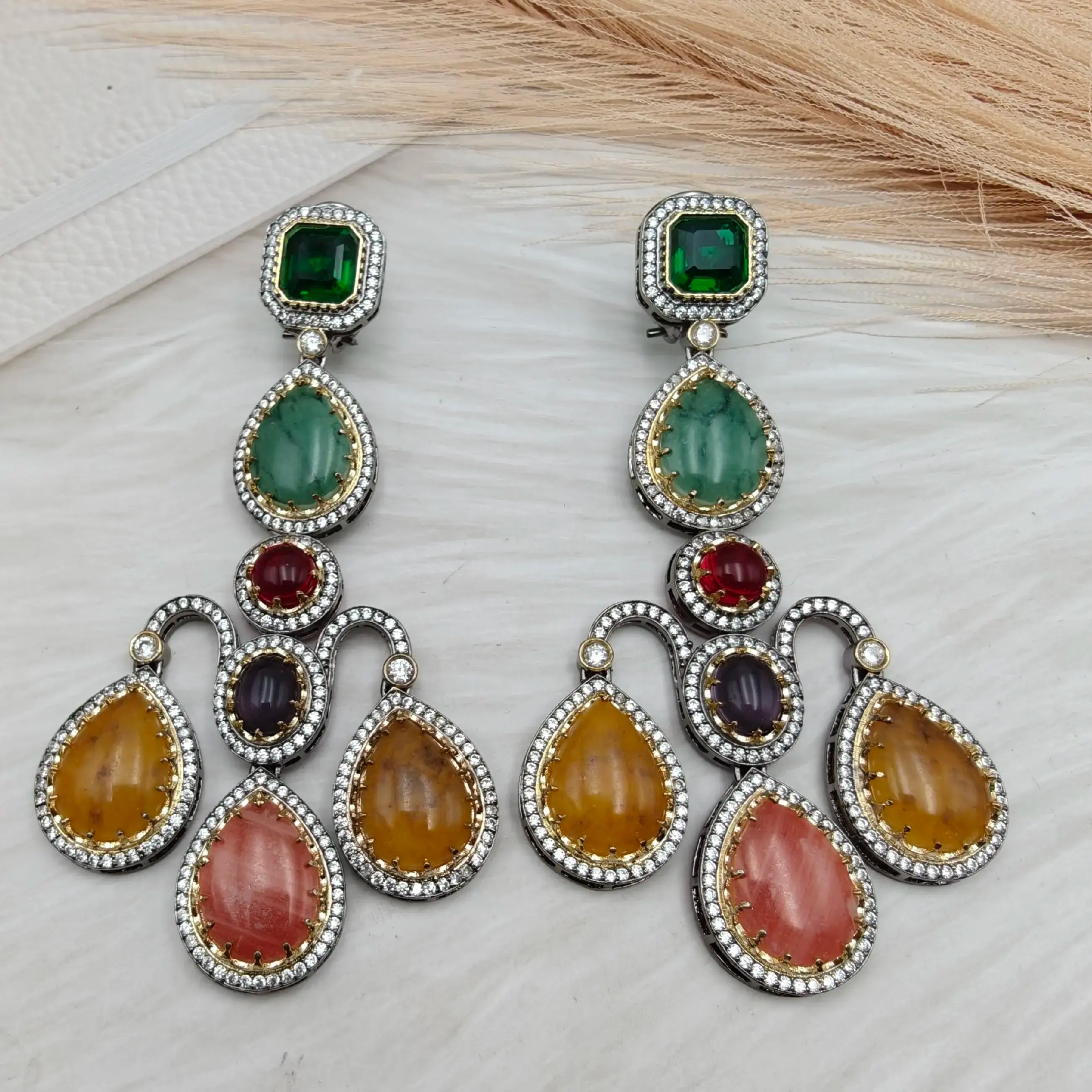 Sabyasachi Inspired Eklavya Premium Earrings - Green Multi