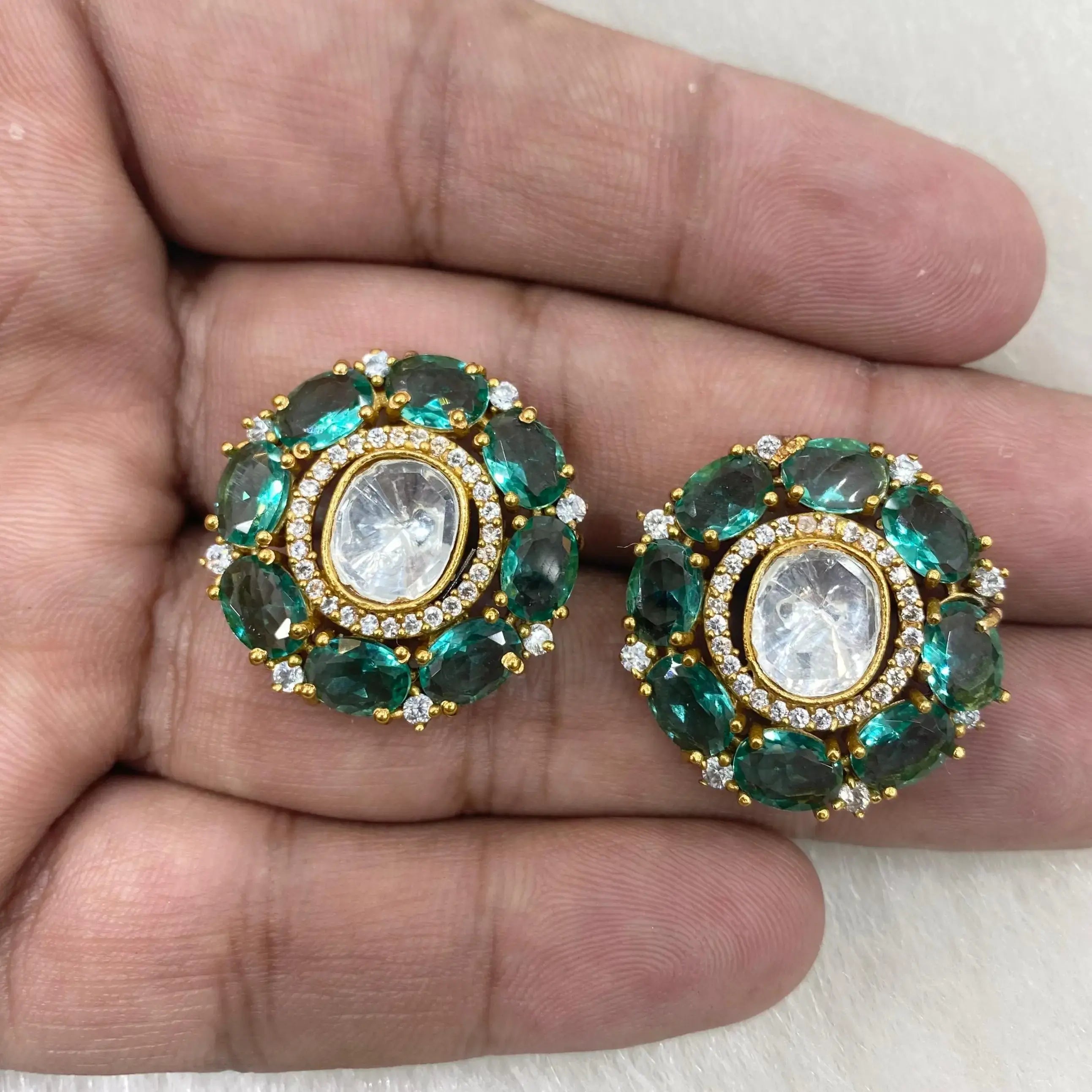 Gargi Uncut Polki Studs- Aqua Green