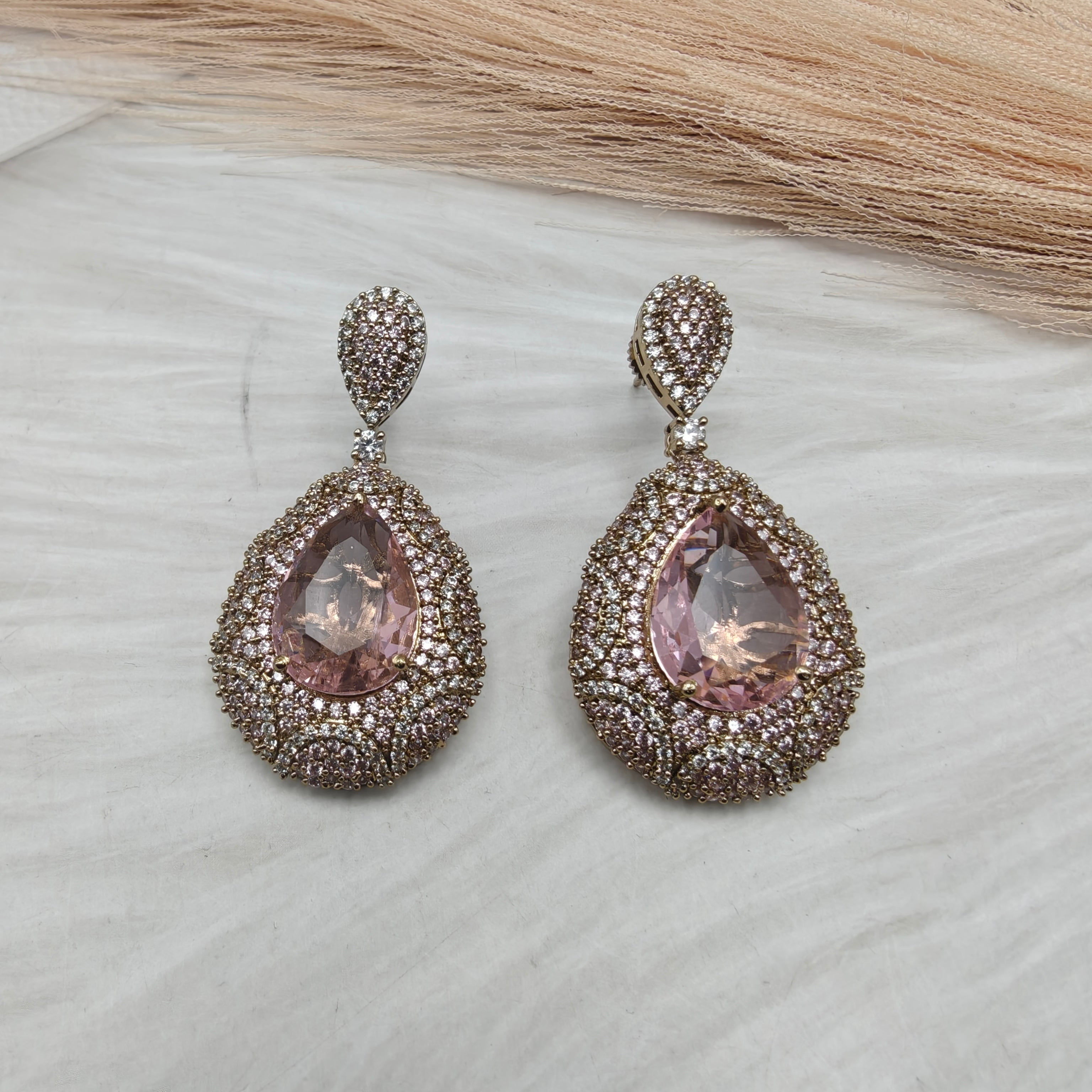 Taraya Statement Quartz Earrings- Pink