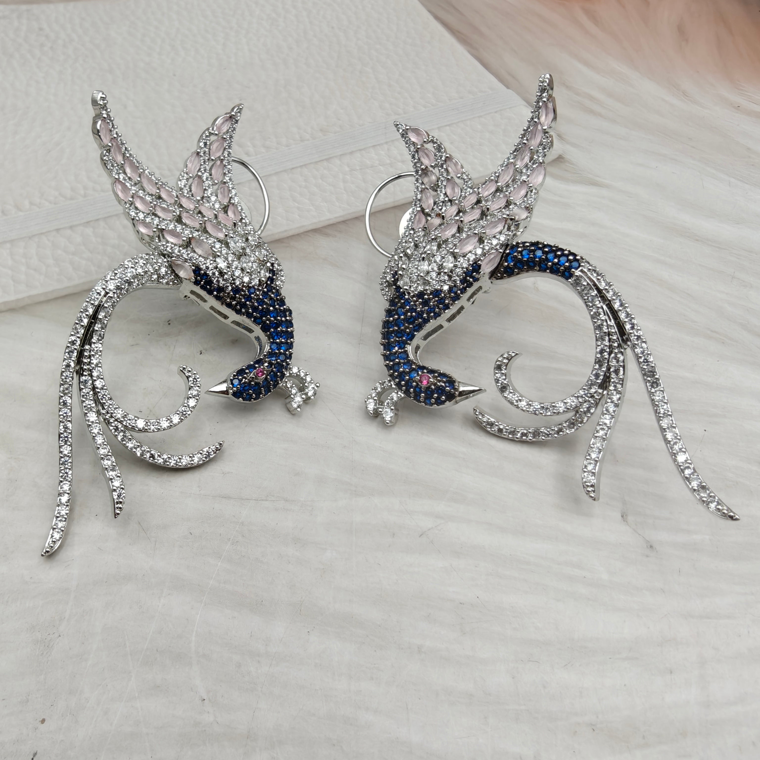 Astra Phoenix CZ Statement Earrings-Blue Blush Pink