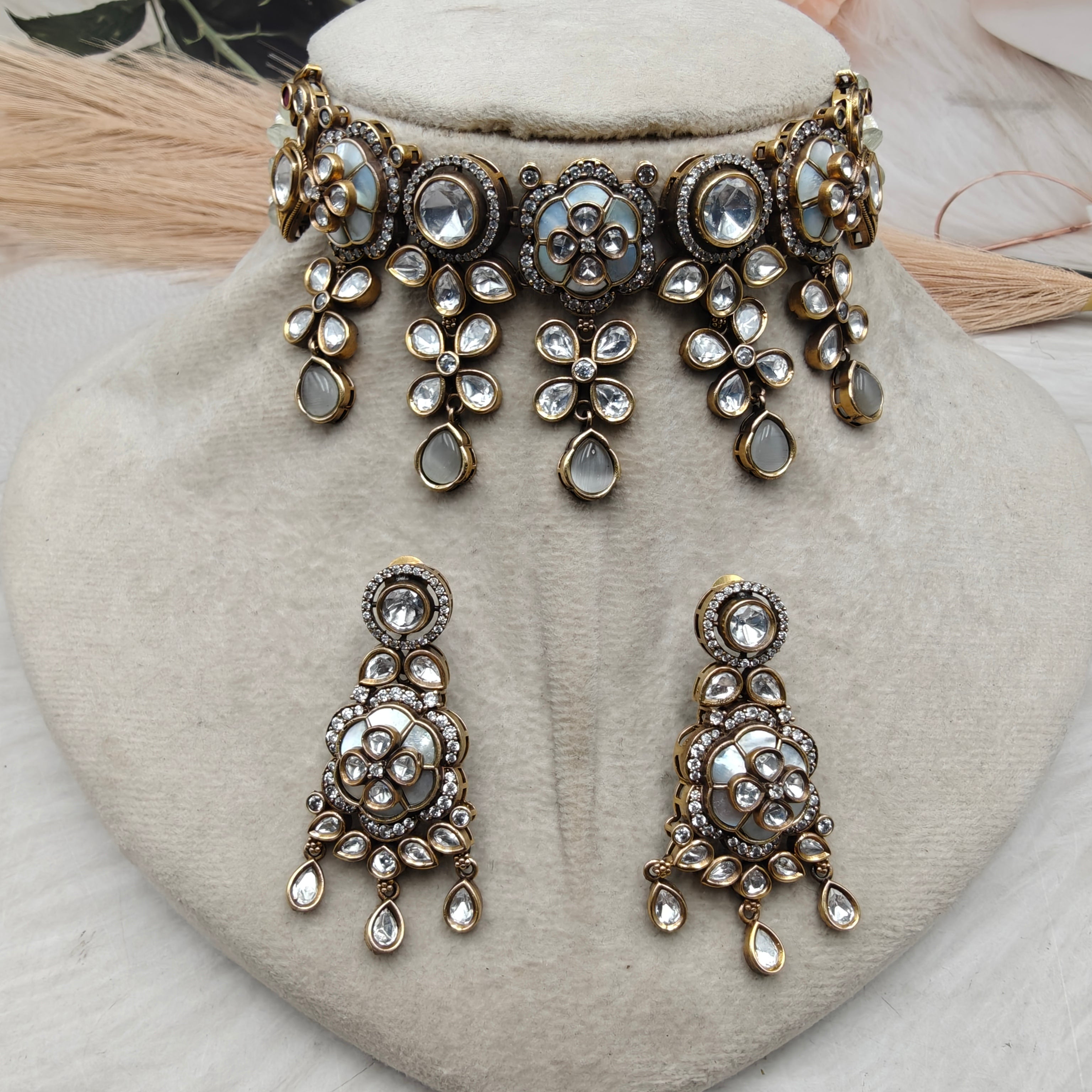 Diksha Shell Stone Polki Choker Set- White