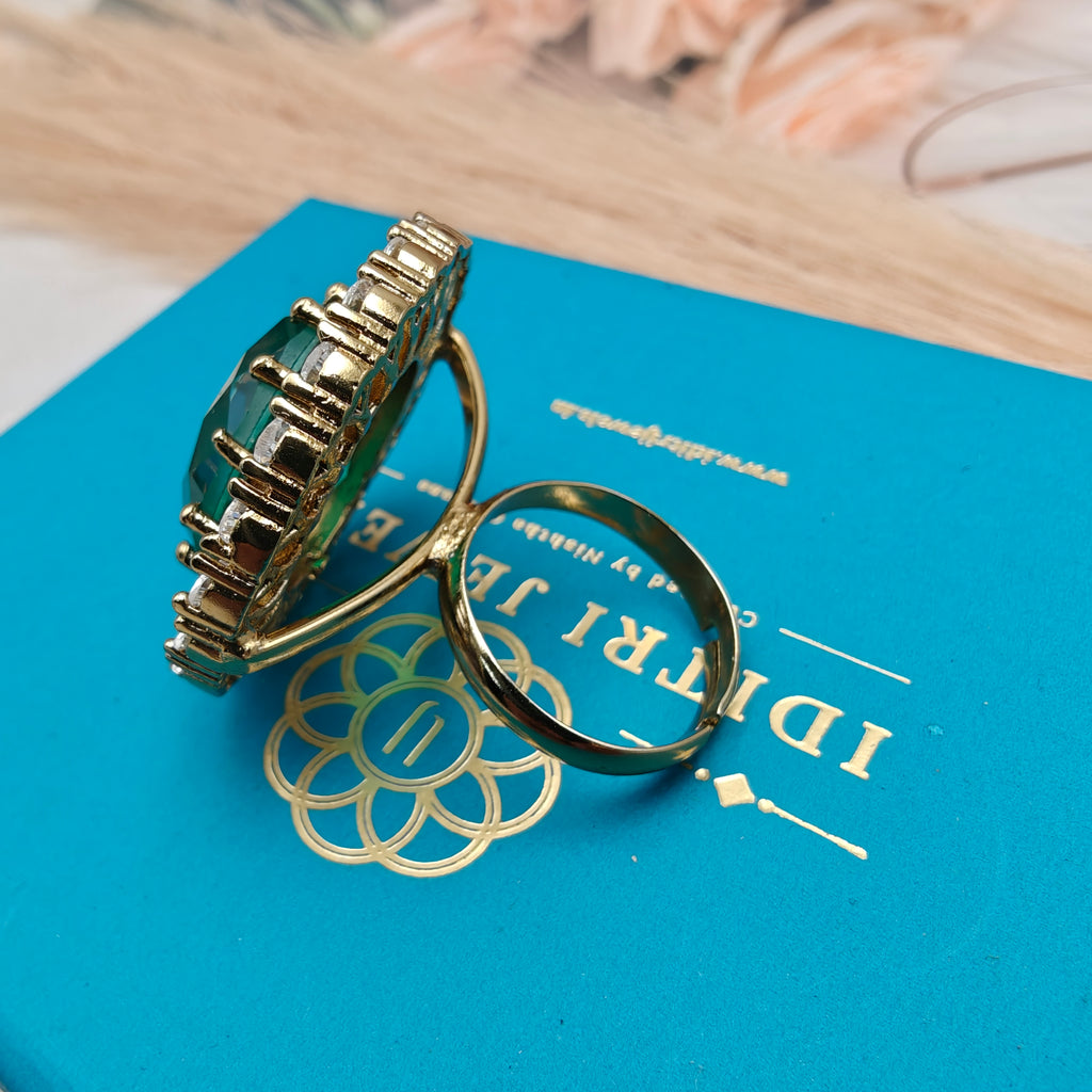 Naisha Doublet AD Adjustable Cocktail Ring- Emerald Green