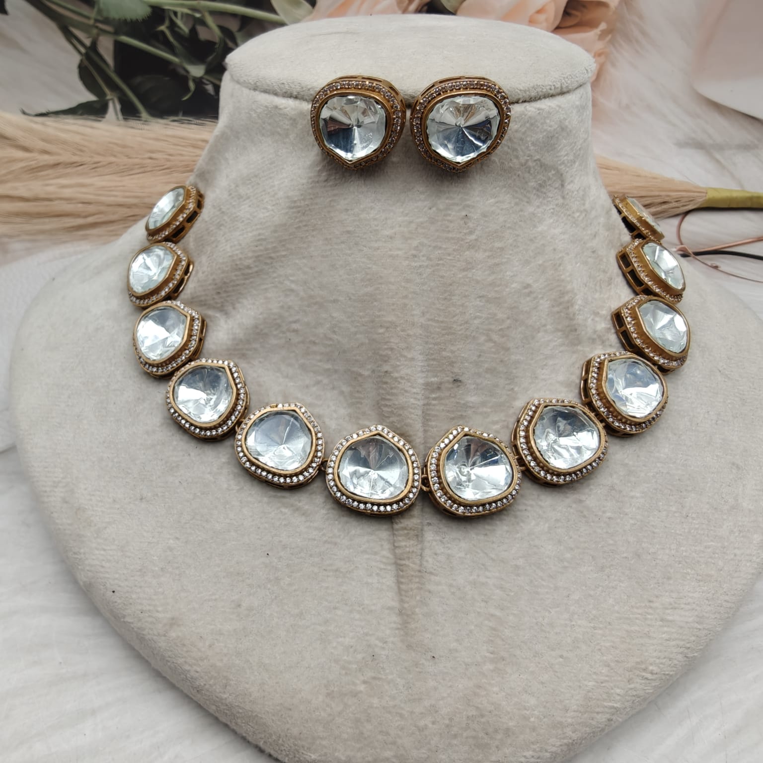 Diya Uncut Polki Necklace Set