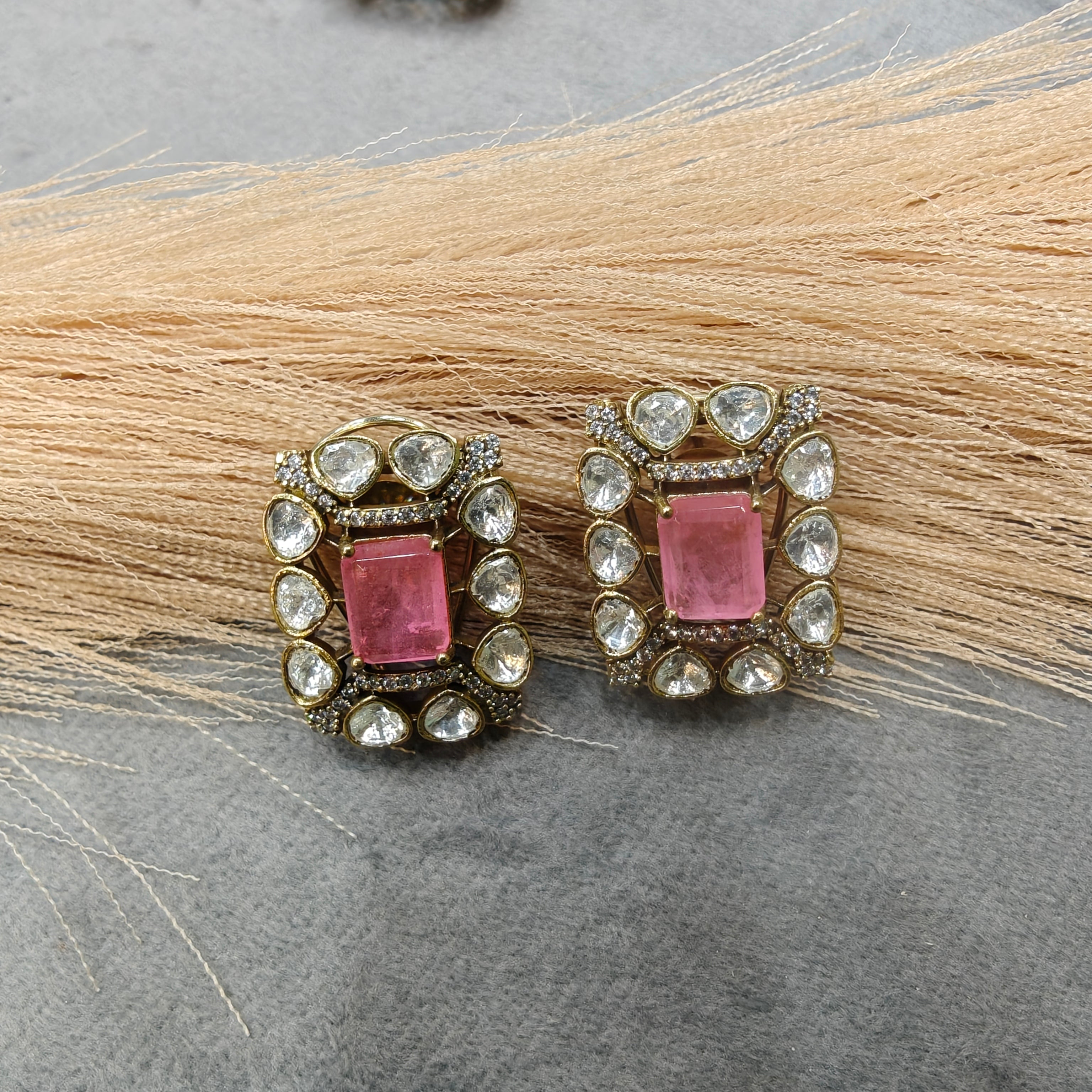 Aasma Doublet Studs- Pink