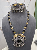 Swati Silver Oxidised Brass Dual tone Necklace Set- Royal Blue