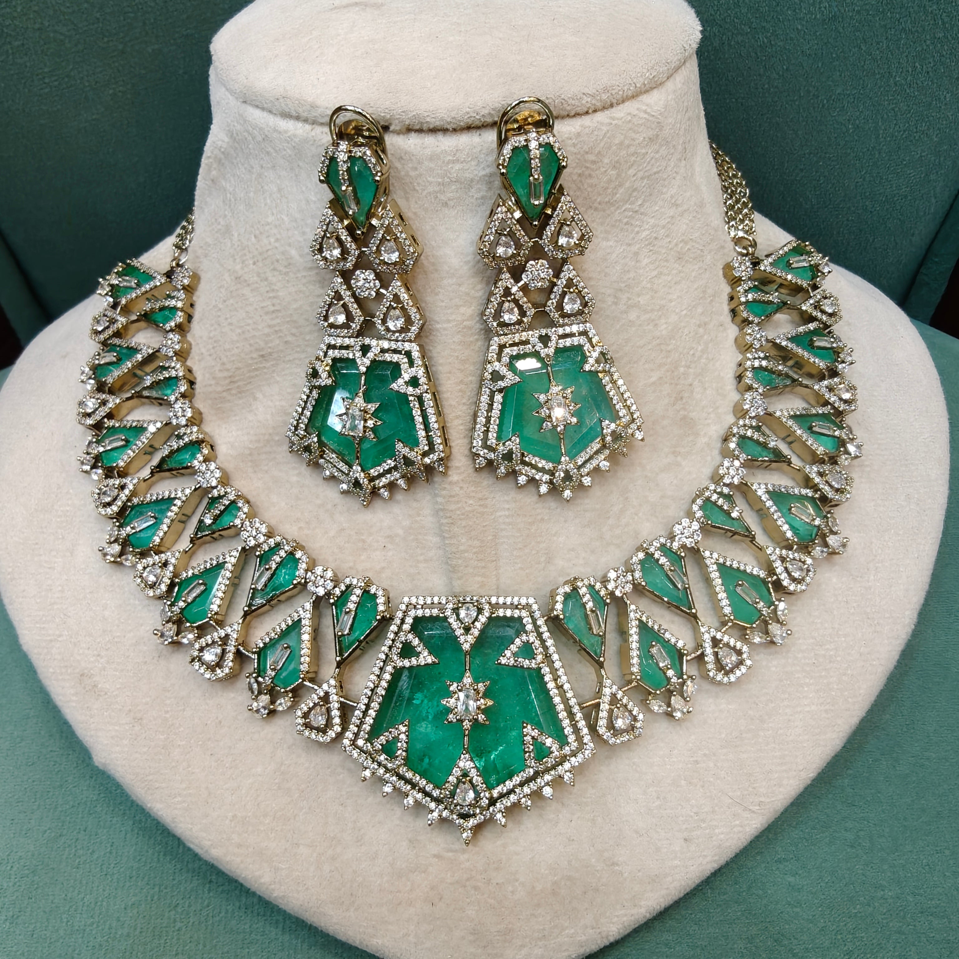 Sultana Doublet Necklace Set- Mint