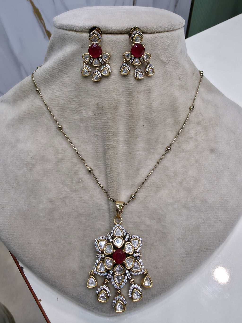 Shagna Doublet Moissanite Pendant Set- Ruby Red