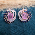 Ragini Doublet Rose Gold Finish Studs- Pink Blue