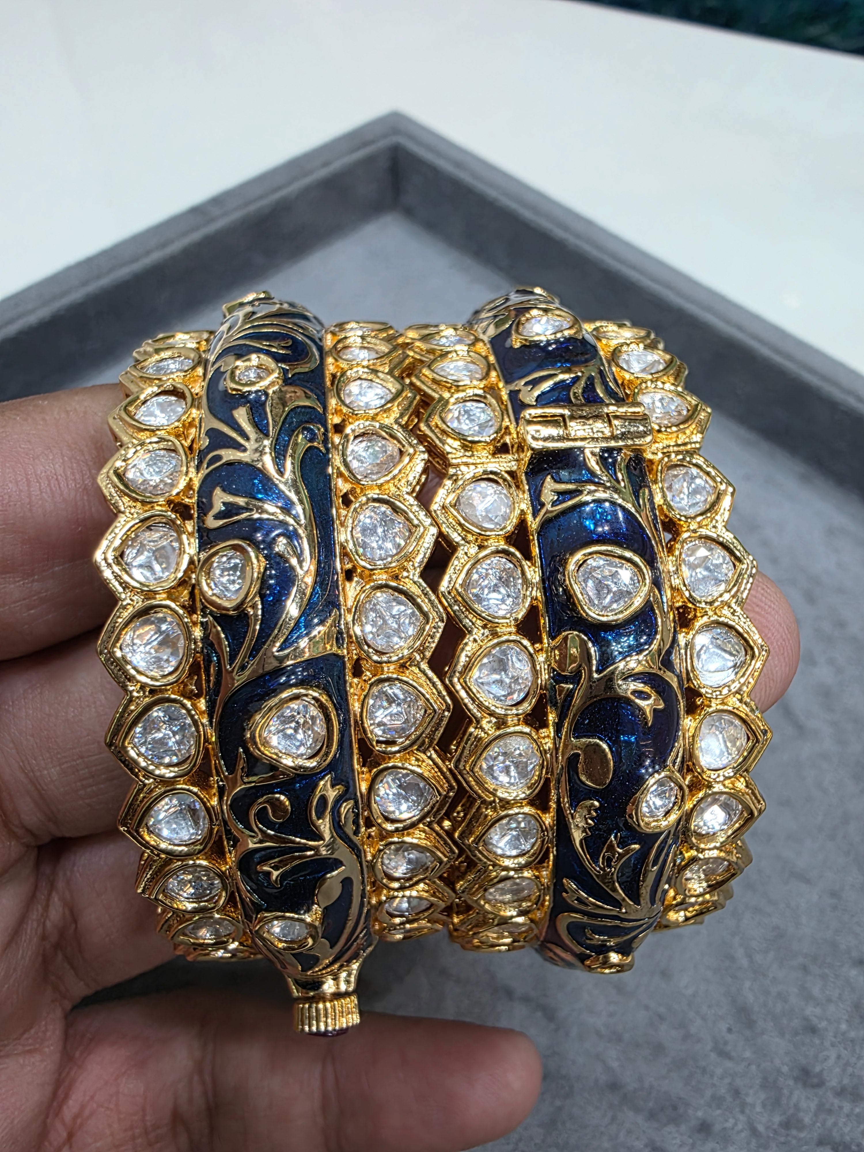 Jaya Enamel Meenakari Kundan Openable Kangan ( Pair)- Blue