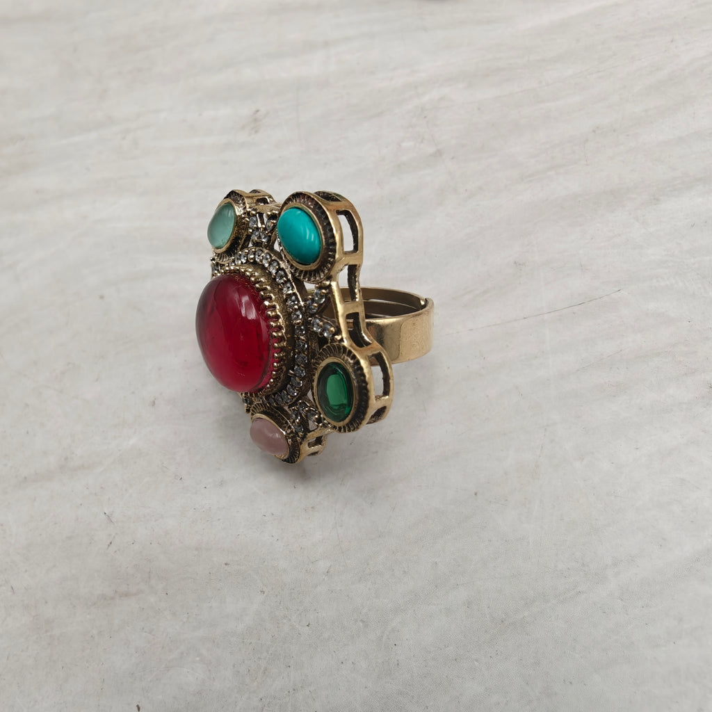 Nazni Inspired Multi Stone Adjustable Ring- Dark Pink Multi